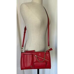 NEIMAN MARCUS Red Crossbody Shoulder Handbag Removable Strap Solid Zip Pockets